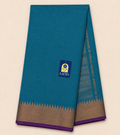 Rama Green Mangalgiri Cotton Saree with Contrast Light Maroon Zari Border