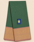 Green Gadwal Silk Saree with Diamond-Shaped Zari Design and Baby Pink Bird Motif Border