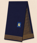 Navy Blue Mangalgiri Cotton Saree with Zari Border & Zari Lines Pallu