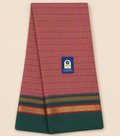Rose Pink Narayanpet Cotton Saree with Dark Green Border, Red Zari & Green-Yellow Pallu