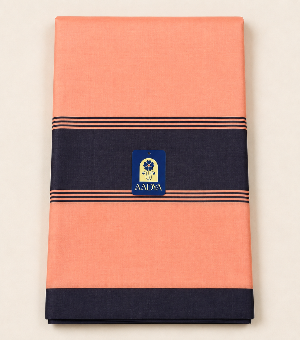 Baby Pink & Navy Blue Chanderi Silk Saree with Silver Zari Pallu