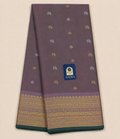 Dusty Mauve Gadwal Twill Silk Saree with Silver & Gold Diamond and Peacock Buttis