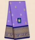 Lavender Gadwal Sico Saree with Silver & Gold Peacock and Floral Buttis, Navy Blue Zari Border