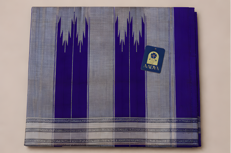 Powder Blue Ilkal Cotton Saree with Grey Gayathri Border | Traditional Ilkal Pallu