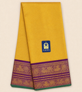 Yellow Gadwal Twill Silk Saree with 2GM Gold Zari & Rani Pink Bird Zari Border