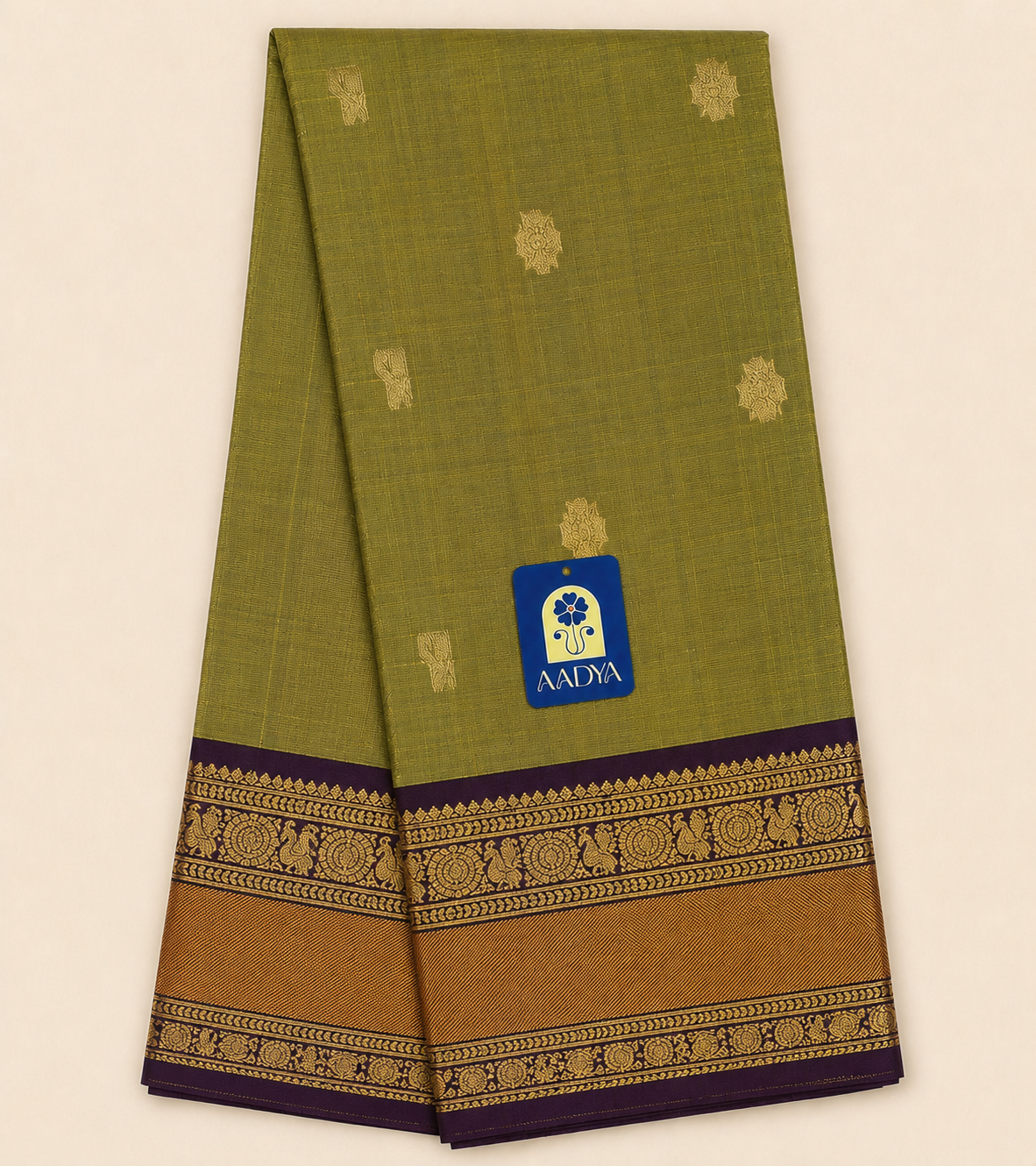 Mehandi Green Gadwal Sico Saree with Zari Buttis & Gold Zari Pallu