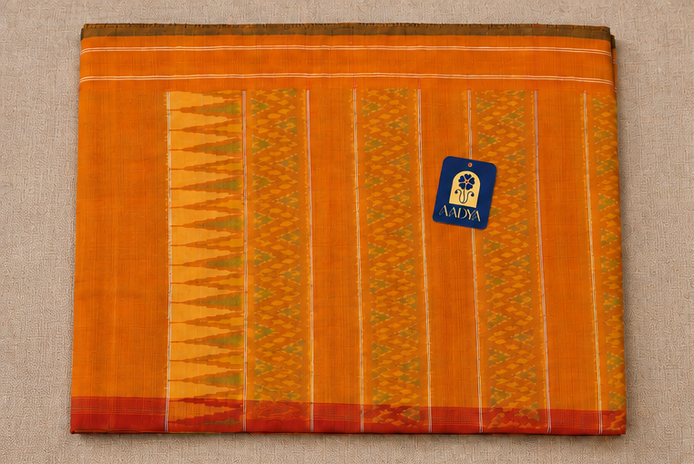 Puttapaka Ikat Sico Saree in Mustard Yellow with Geometric Floral Motifs