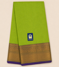 Parrot Green Mangalgiri Sico Saree with Peacock Zari Border