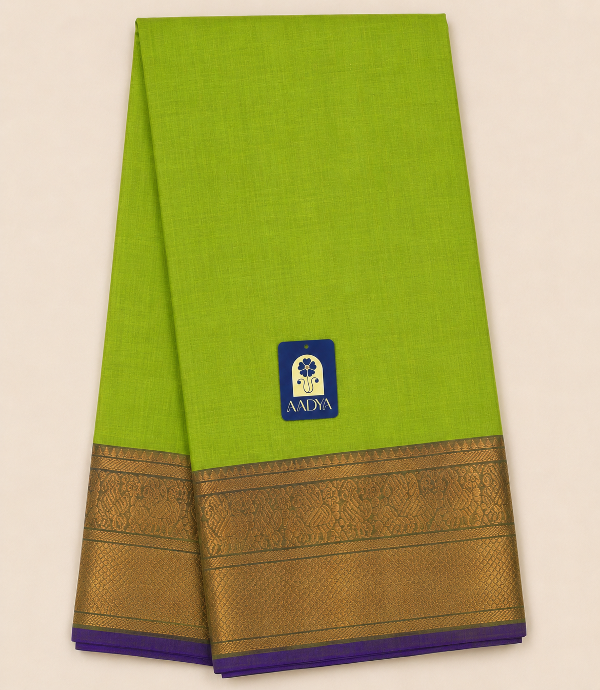 Parrot Green Mangalgiri Sico Saree with Peacock Zari Border