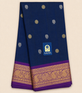 Navy Blue Gadwal Silk Saree with Peacock & Flower Zari Buttis, Magenta Horse & Peacock Border
