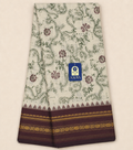 White Gadwal Cotton Saree with Hand-Printed Floral Motifs & Maroon Zari Border