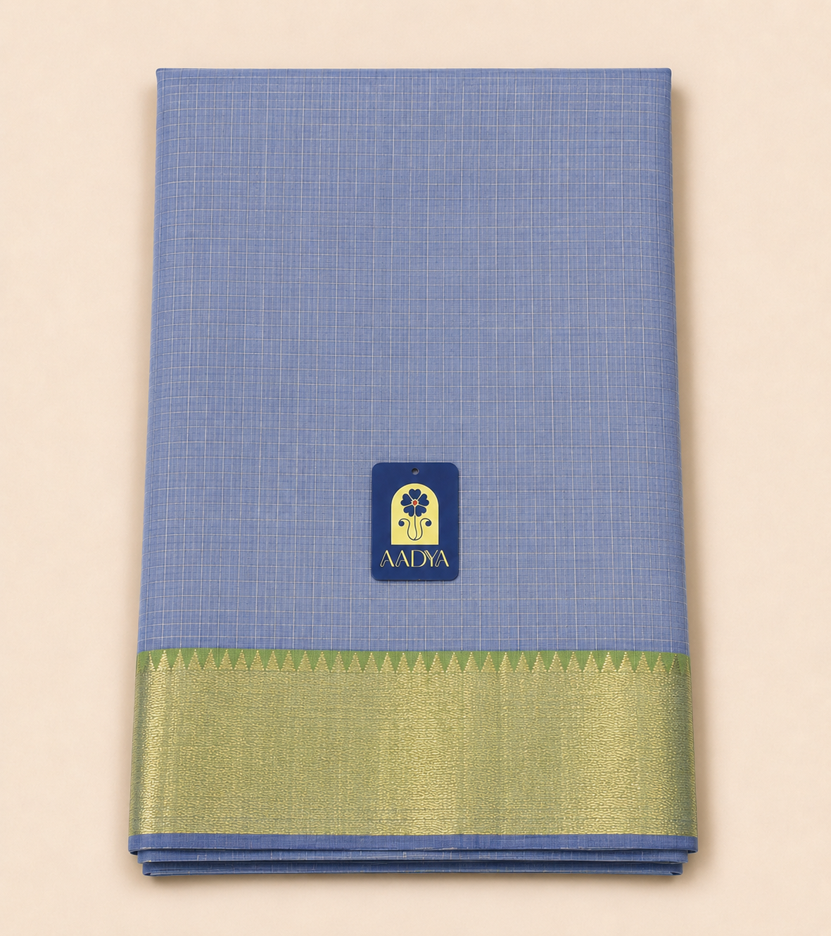 Lavender Mangalgiri Sico Saree with Checks, Green Silver Zari Border & Designer Pallu