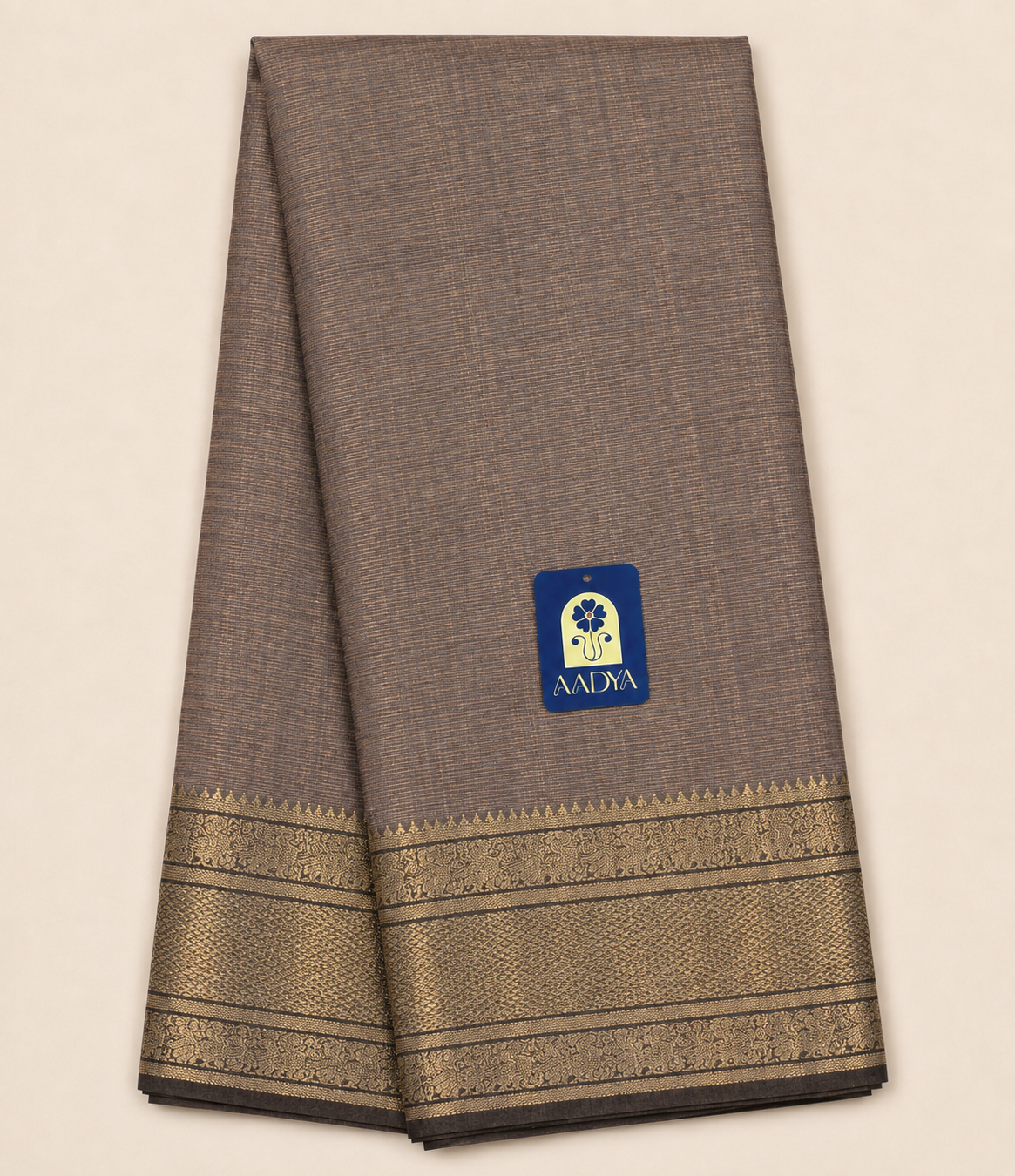 Grey Mangalgiri Sico Saree with Silver Zari Border & Striped Pallu