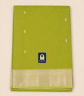 Green Maheshwari Silk Saree with Silver Zari Buttis & Border