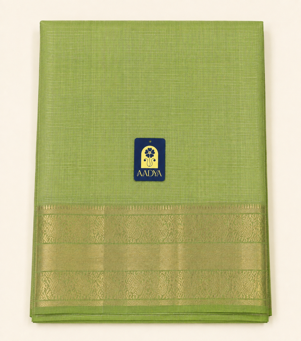 Pista Green Mangalgiri Sico Saree with Zari Border & Zari Pallu