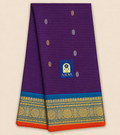 Purple Gadwal Sico Saree with Gold & Silver Round Buttis and Green Zari Border