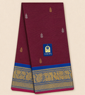 Magenta Gadwal Sico Saree with Gold & Silver Thread Flower Buttis and Peacock Blue Zari Border