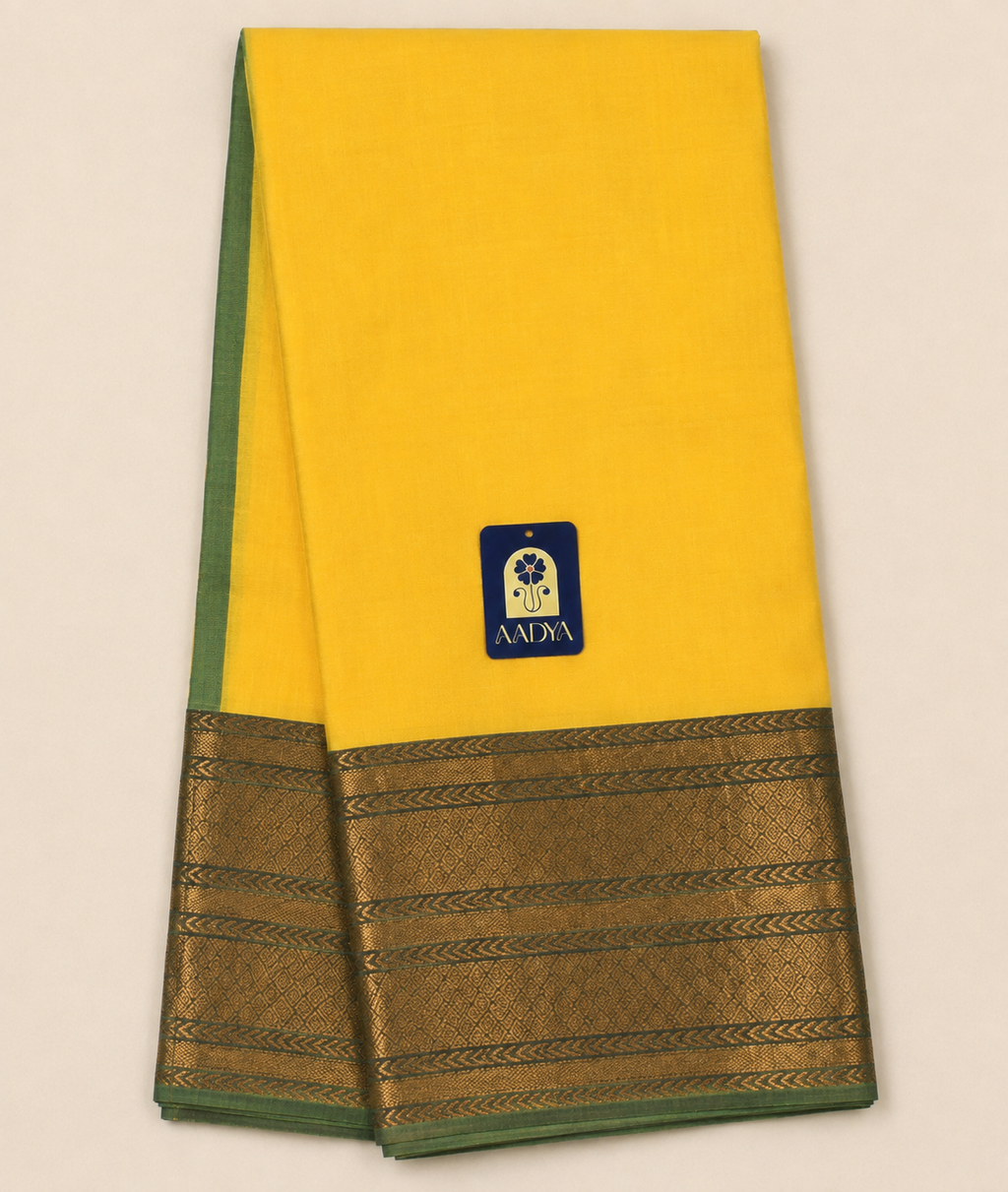 Light Yellow Mangalgiri Sico Saree with Blue Heavy Zari Border & Gold Zari Pallu
