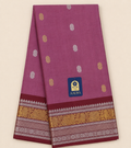 Dusty Rose Gadwal Sico Saree with Peacock & Round Zari Buttis, Maroon Zari Border