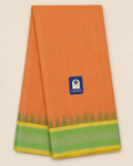 Orange Ponduru Khadi Cotton Saree with Green Border & Gold Zari Pallu