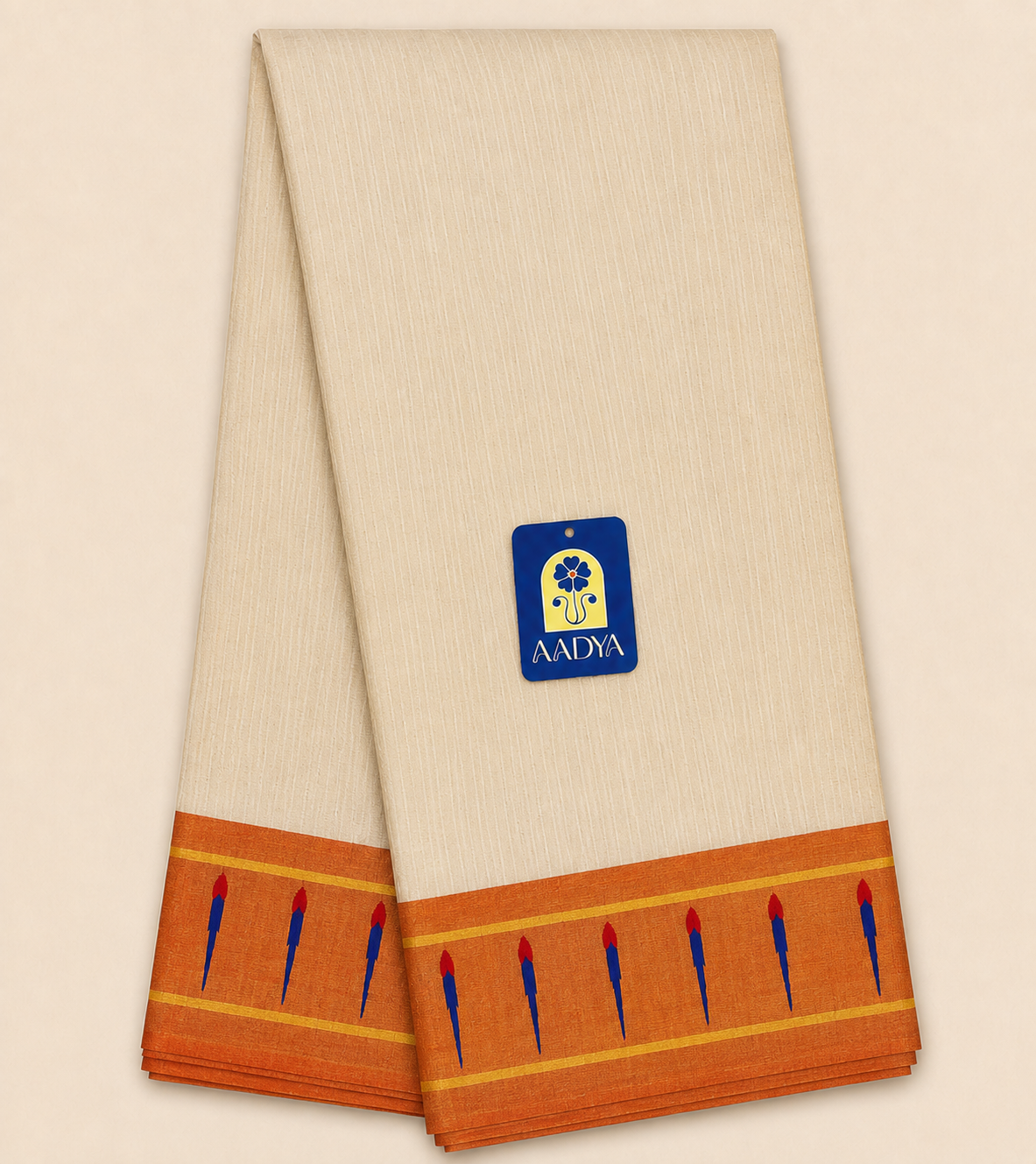 Cream Gadwal Silk Saree with Orange Muniya Design Border & Paithani Thread Pallu