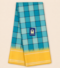 Light Green Kanchivaram Silk Saree with Silver Zari Checks & Yellow Border
