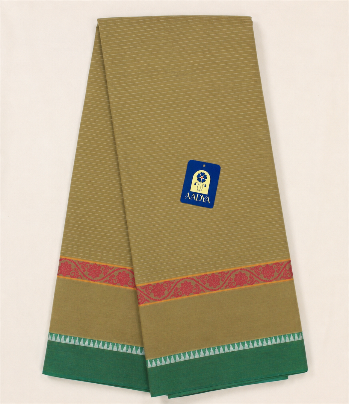 Mehandi Green Narayanpet Cotton Saree with Leaf Border