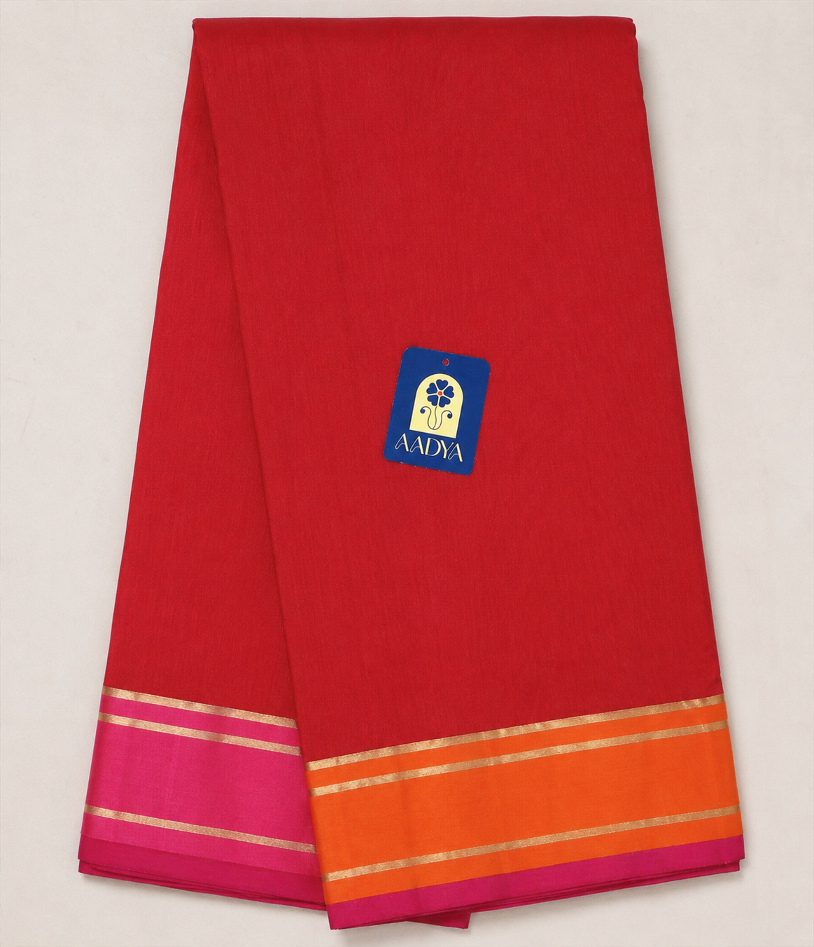 Red Chanderi Silk Saree with Ganga Jamuna Border & Zari Pallu
