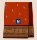 Orange Gadwal Silk Saree with Silver & Gold Deer and Parrot Buttis
