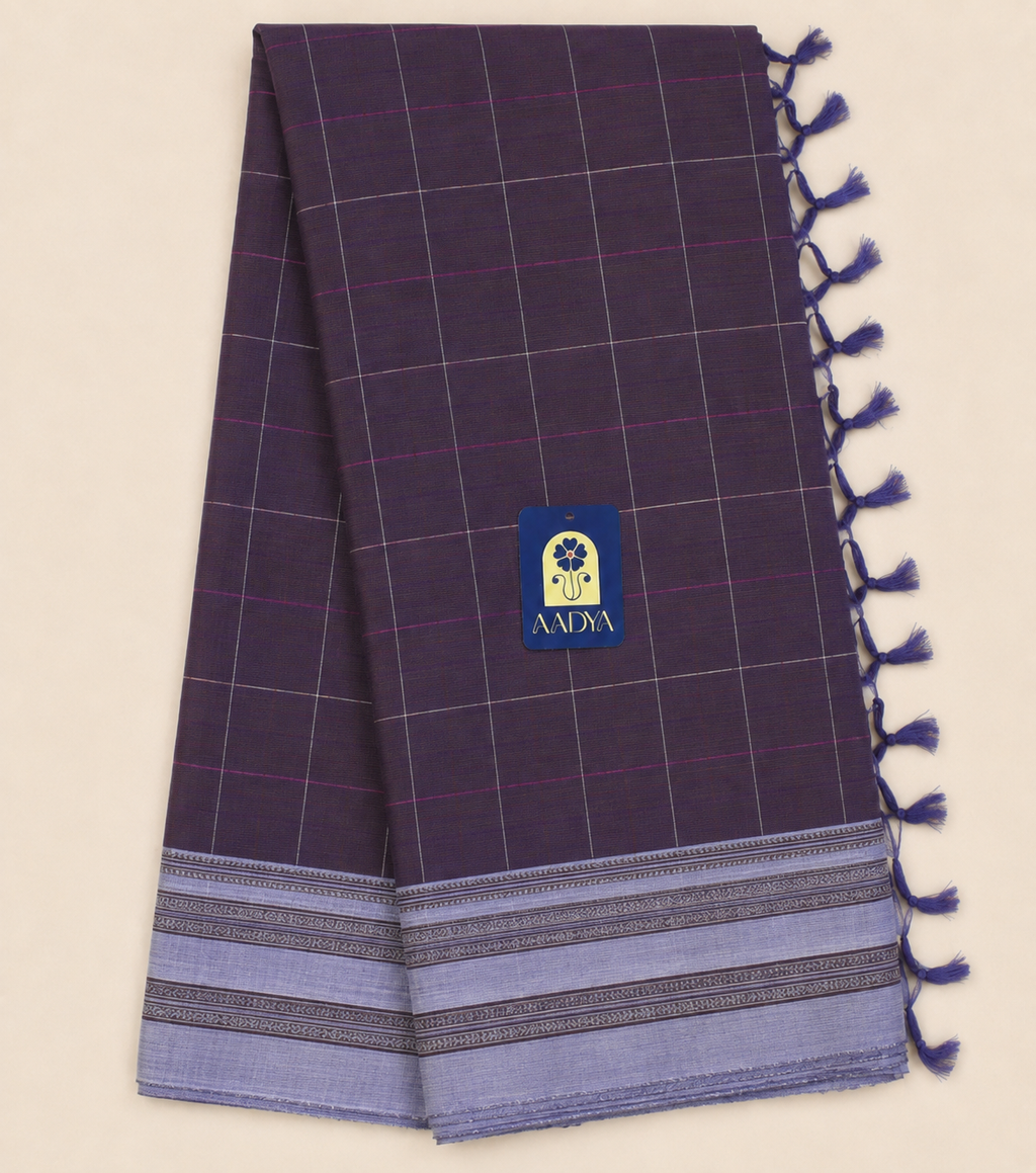 Muted Mauve Narayanpet Cotton Saree with Light Grey Floral Border & Ilkal Pallu