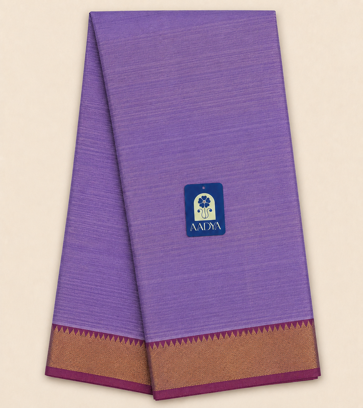 Lavender Mangalgiri Cotton Saree with Pink Zari Border & Zari Lines Pallu