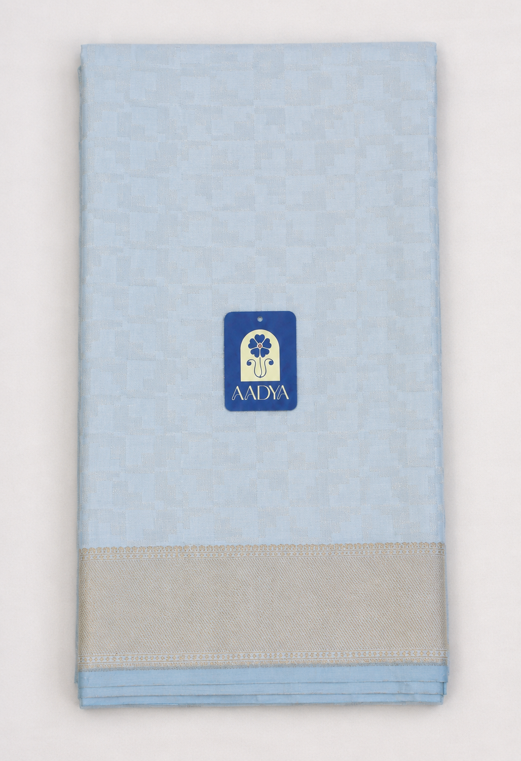 Ice Blue Banarasi Silk Saree with Silver Geometric Motifs & Gold Zari Pallu
