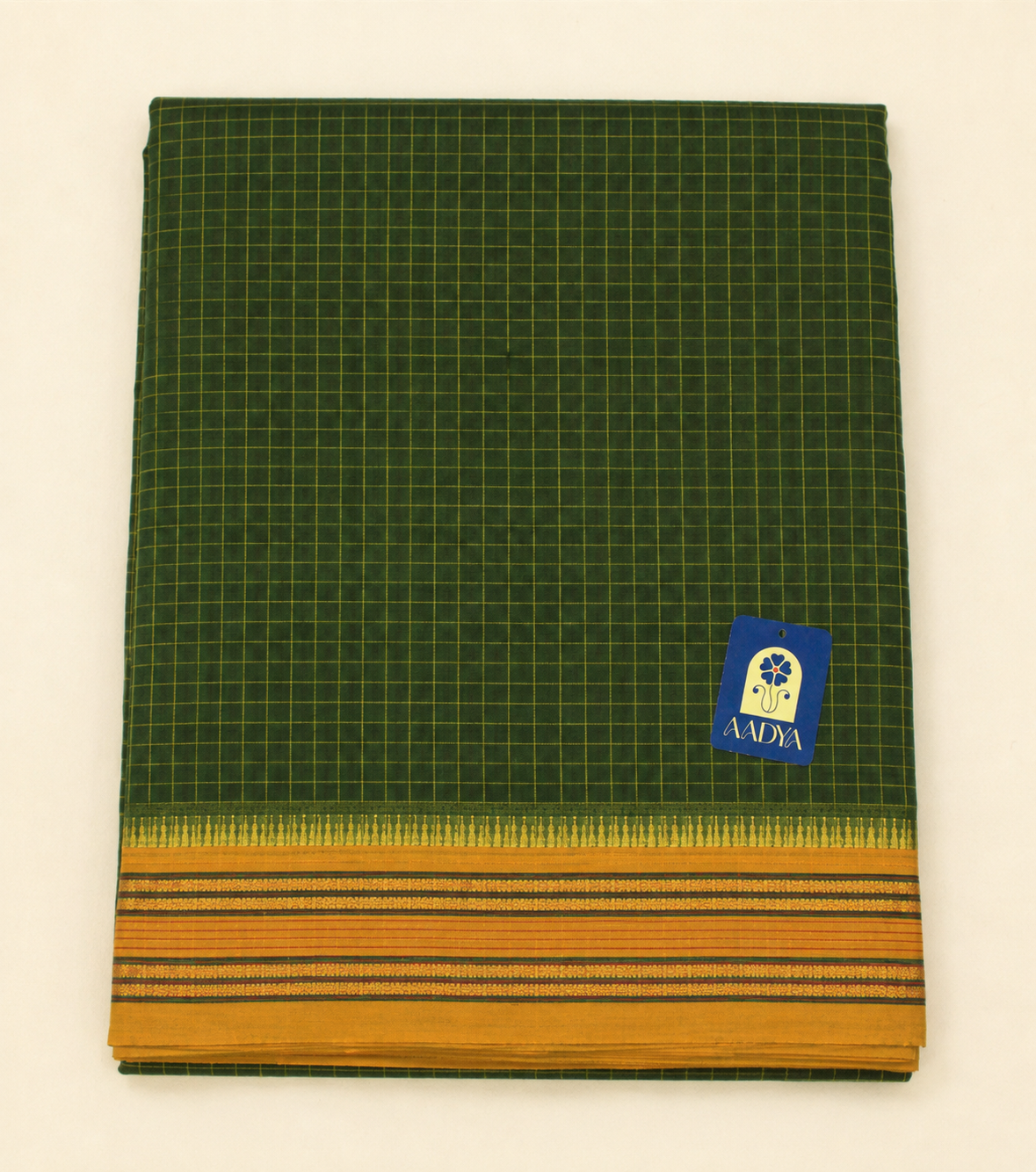 Green & Parrot Green Narayanpet Cotton Saree with Temple Zari Border