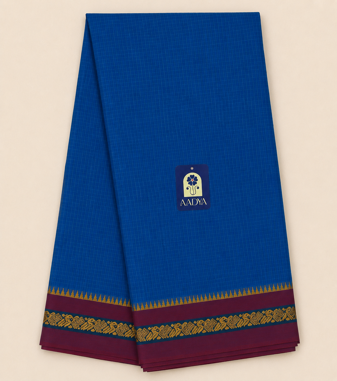 Turquoise Blue Narayanpet Cotton Saree with Deep Maroon Woven Motif Border