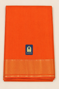 Orange Mangalgiri Sico Saree with Silver Zari Border & Lines Design Pallu