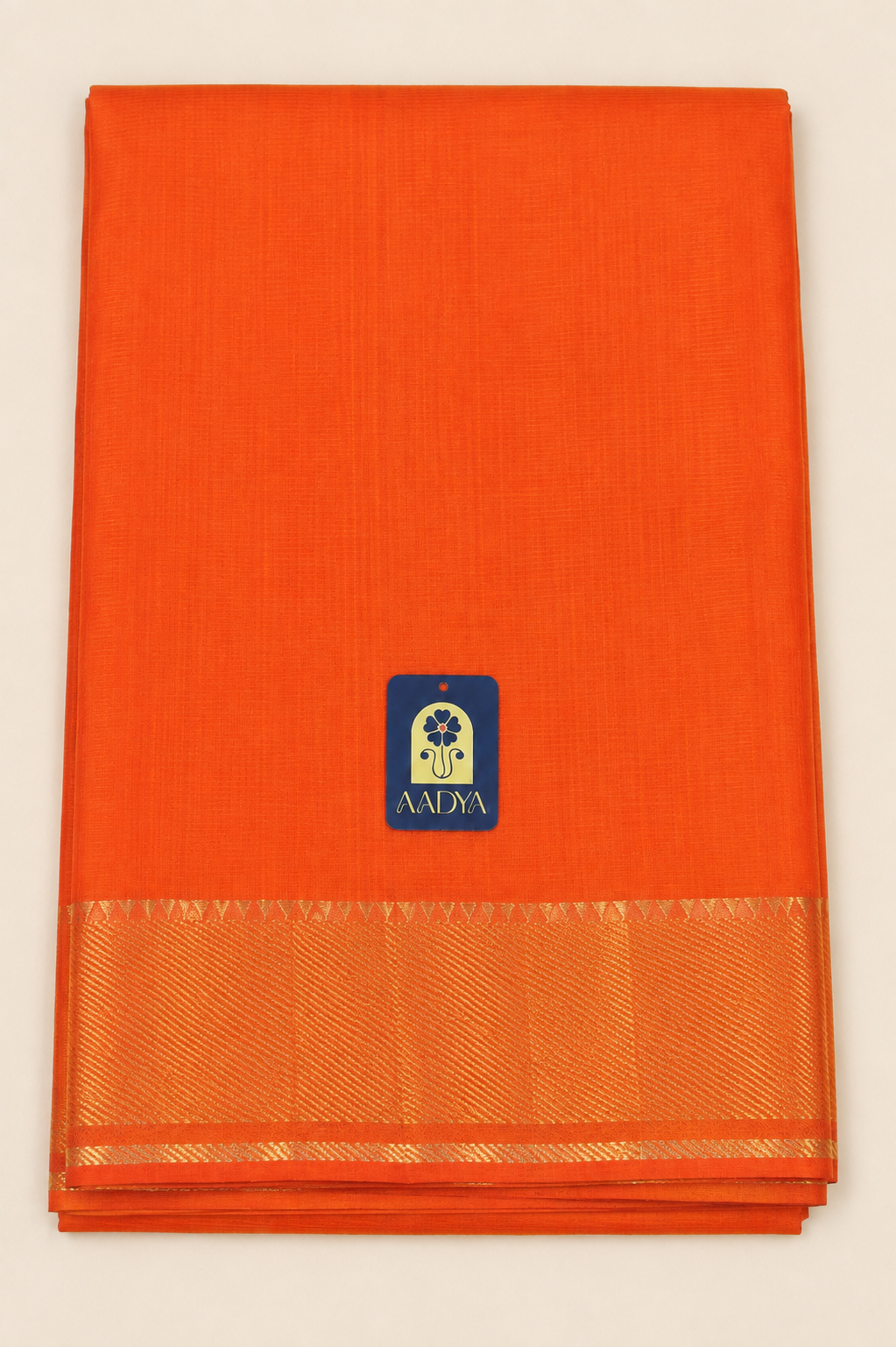 Orange Mangalgiri Sico Saree with Silver Zari Border & Lines Design Pallu