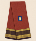 Red Kanchivaram Silk Saree with Small Zari Checks & Coffee Brown Border