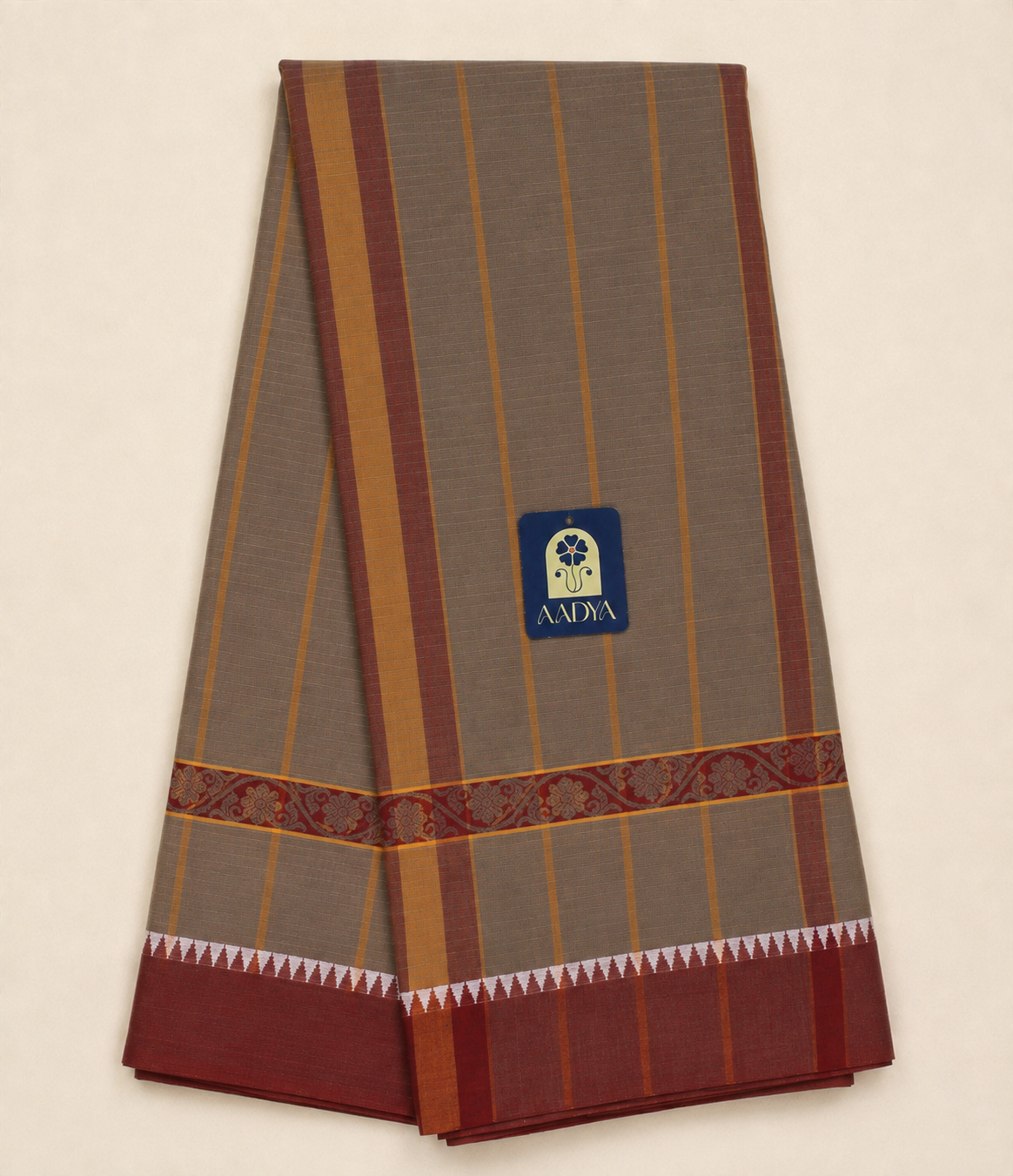 Grey Narayanpet Cotton Saree with Flower Thread-Work Border