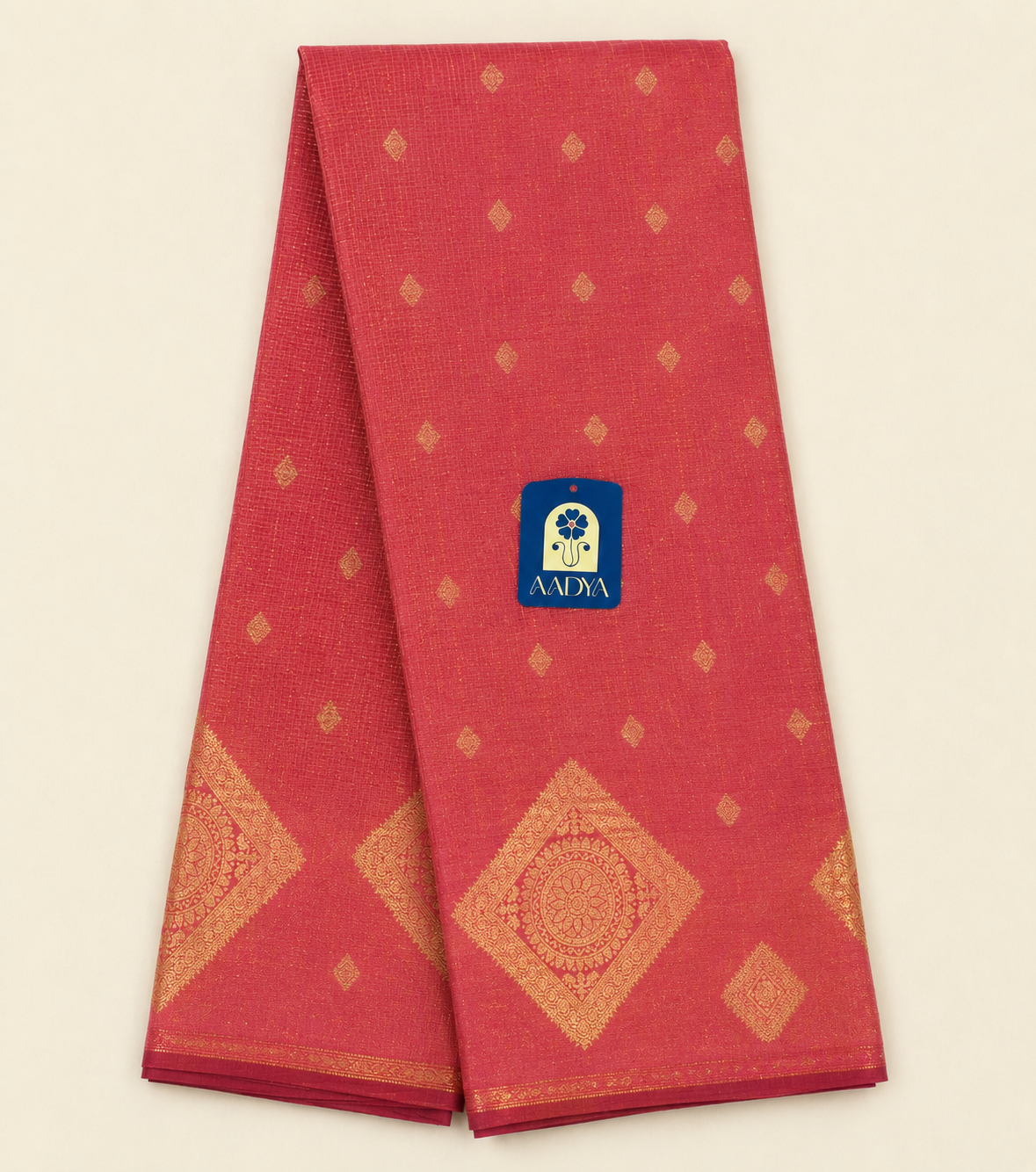 Pink Tissue Gadwal Silk Saree with Gold Zari Buttis & Motif Pallu
