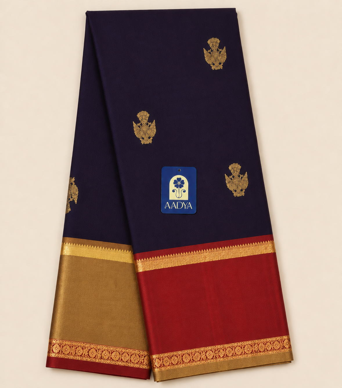 Coffee Brown Kanchivaram Silk Saree with Gold Zari Gandaberunda Motifs