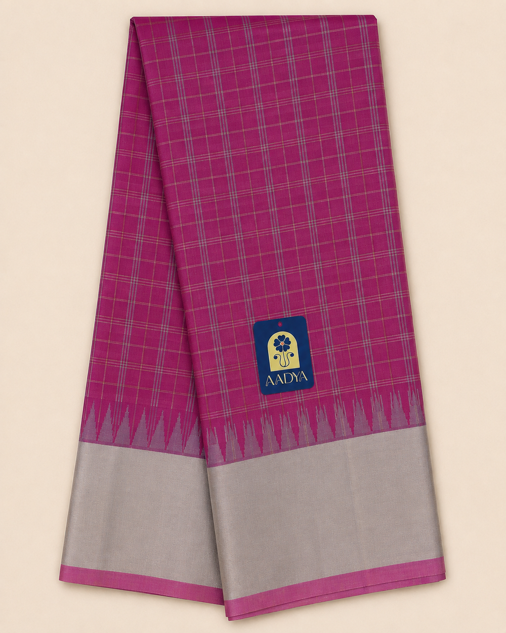Pink Gadwal Silk Saree with Silver Zari Checks & Border