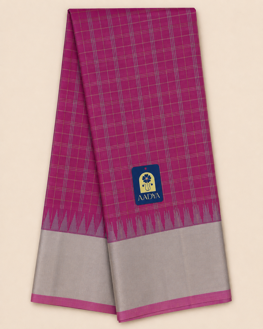 Pink Gadwal Silk Saree with Silver Zari Checks & Border