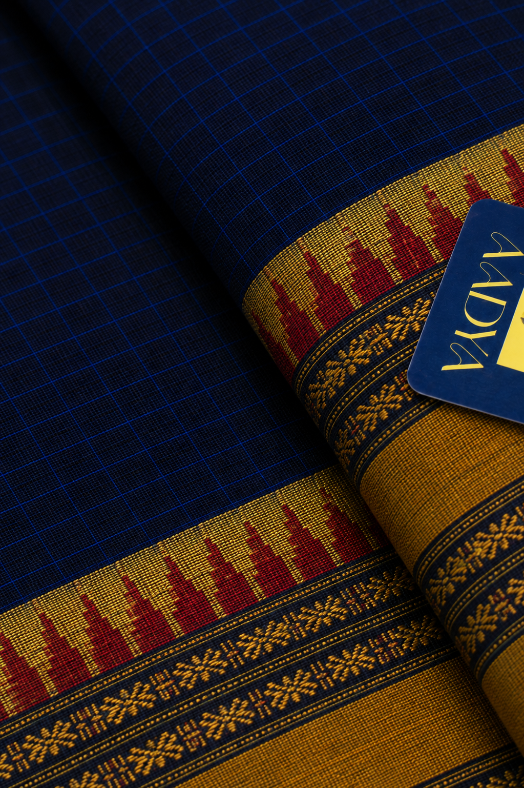 Navy Blue Narayanpet Cotton Saree with Zari Temple Motifs