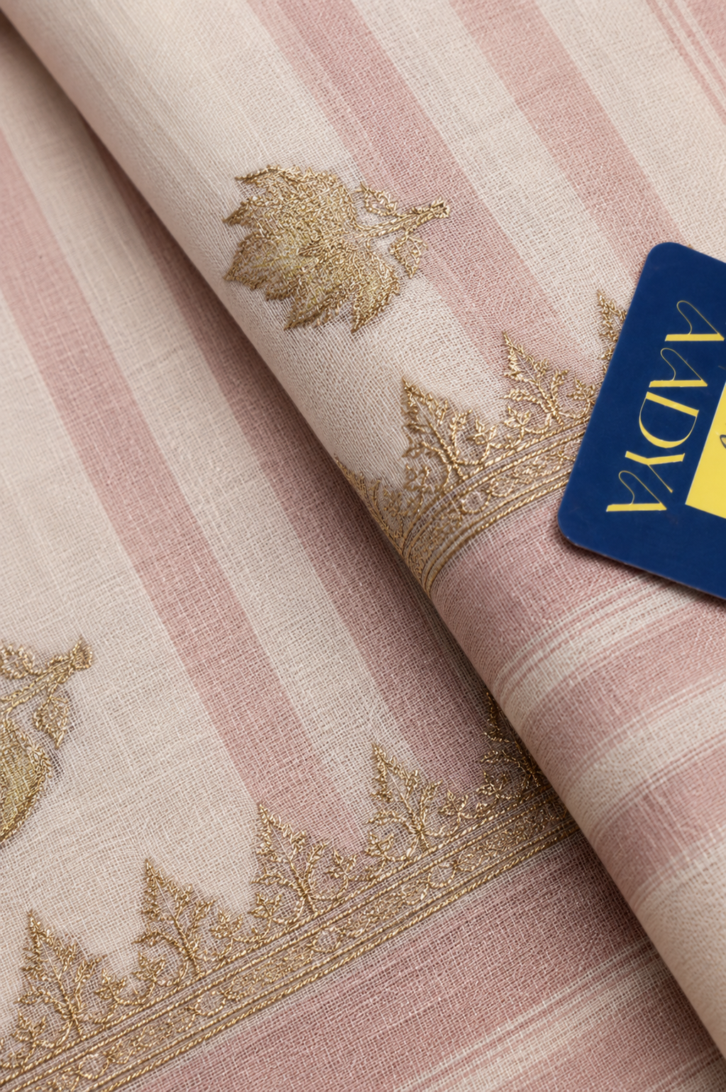 Light Pink Khadi Cotton Saree with Zari Flower Buttis & Zari Border