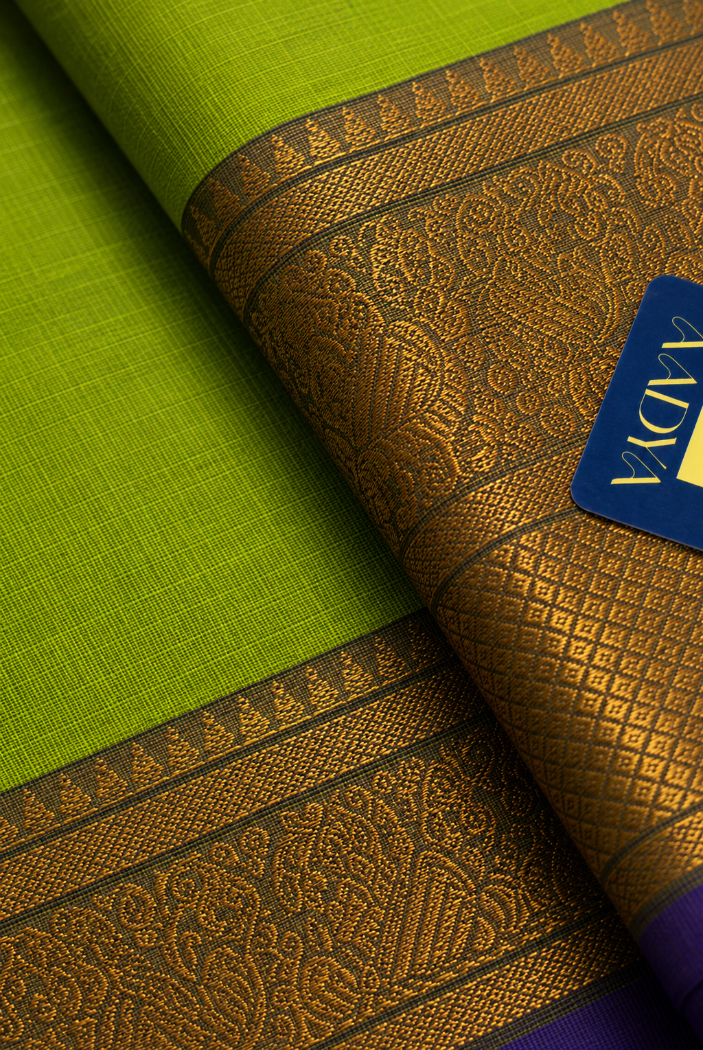 Parrot Green Mangalgiri Sico Saree with Peacock Zari Border