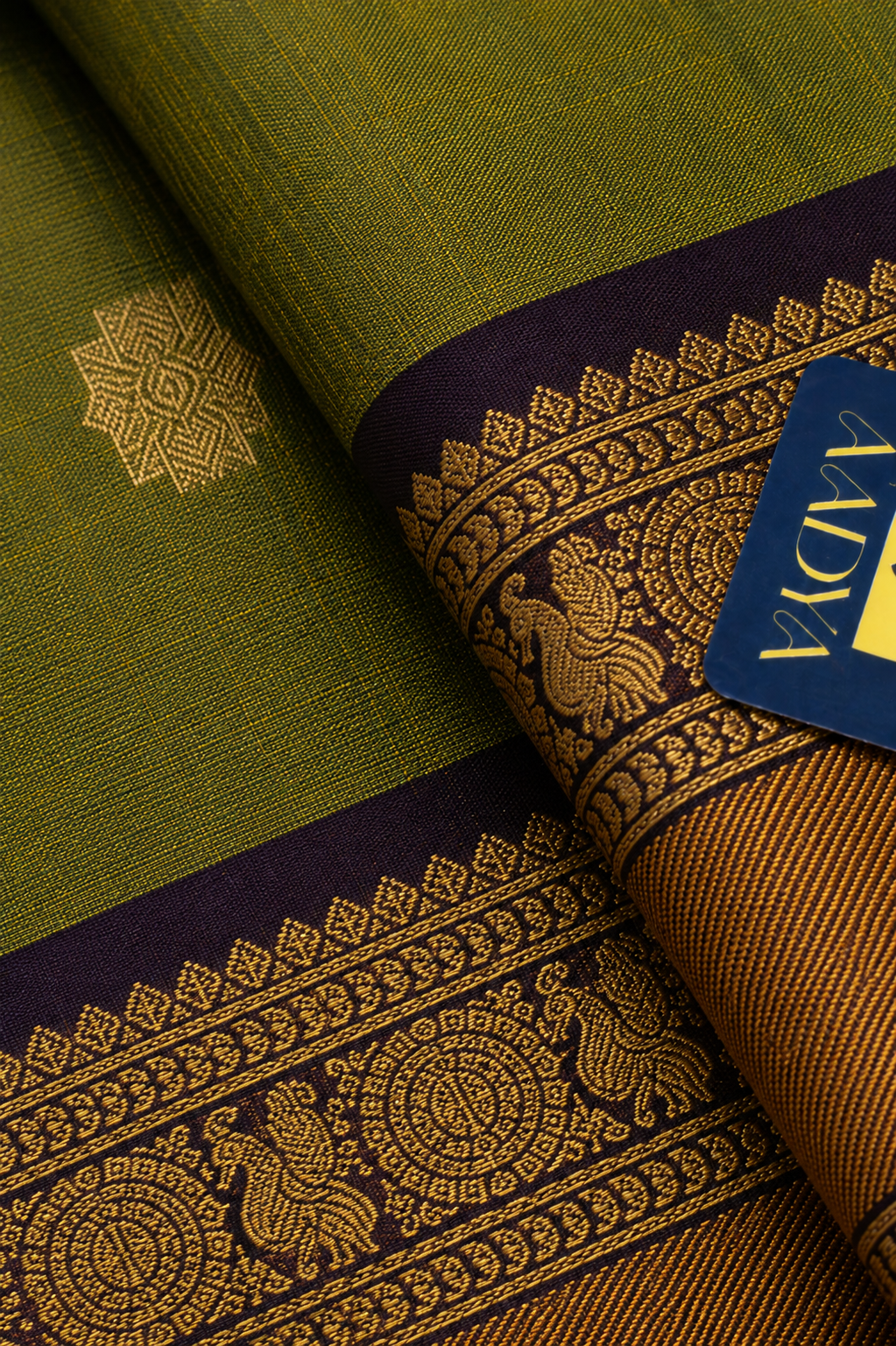 Mehandi Green Gadwal Sico Saree with Zari Buttis & Gold Zari Pallu