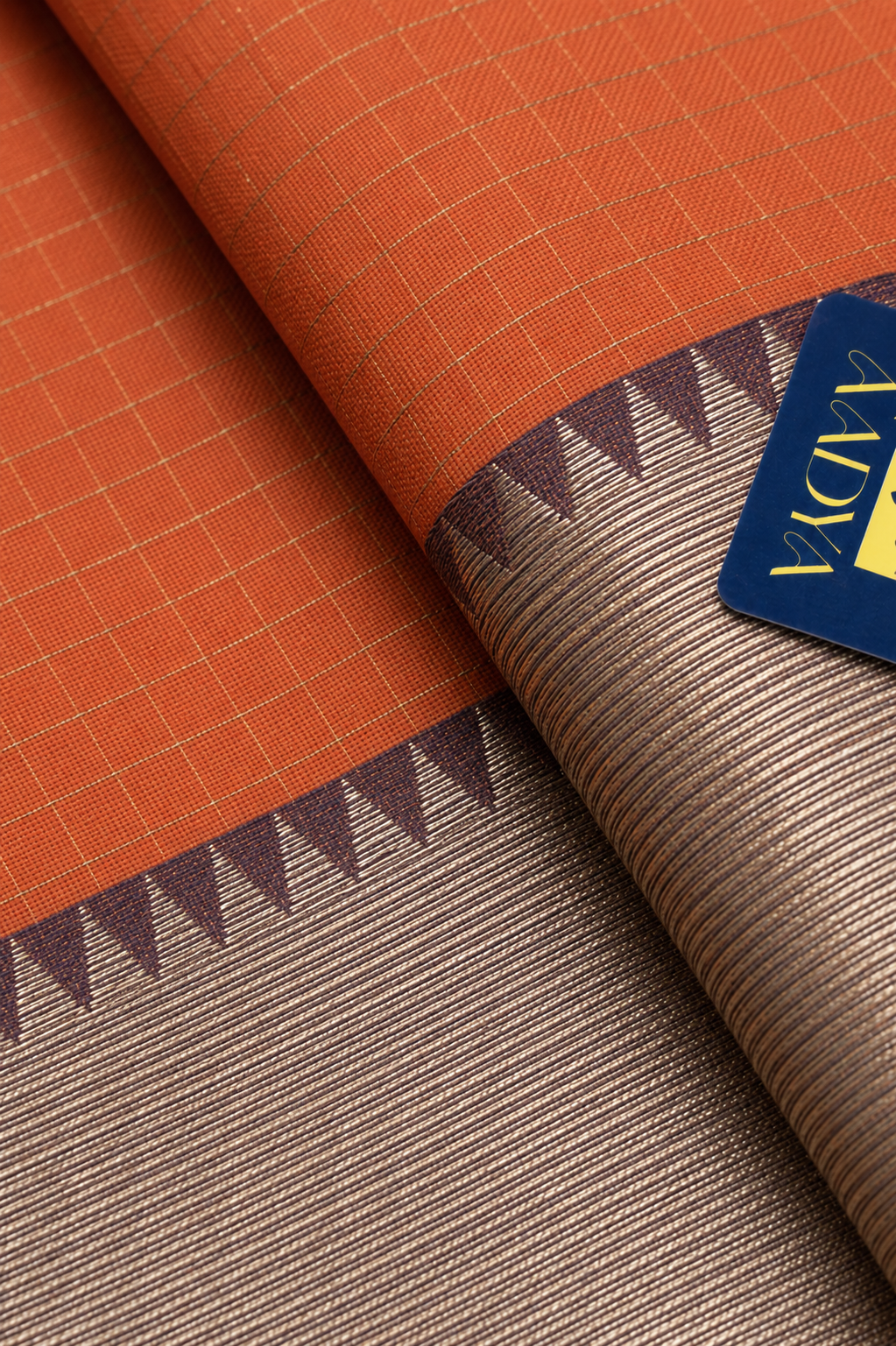 Peach Mangalgiri Sico Saree with Checks & Purple Silver Zari Border