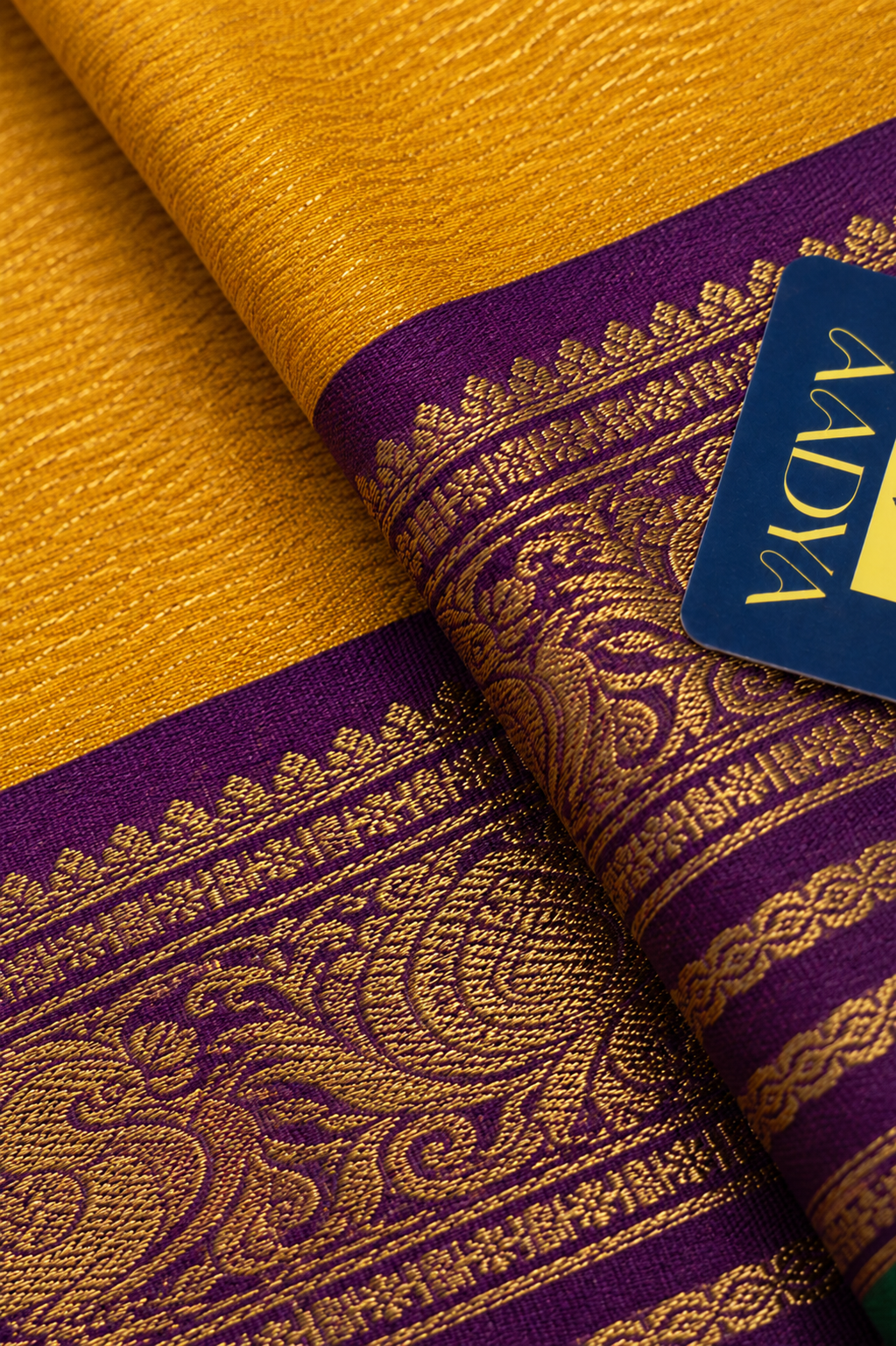 Yellow Gadwal Twill Silk Saree with 2GM Gold Zari & Rani Pink Bird Zari Border