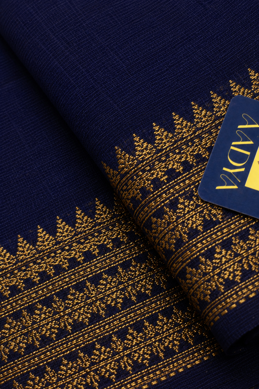 Navy Blue Mangalgiri Cotton Saree with Zari Border & Zari Lines Pallu