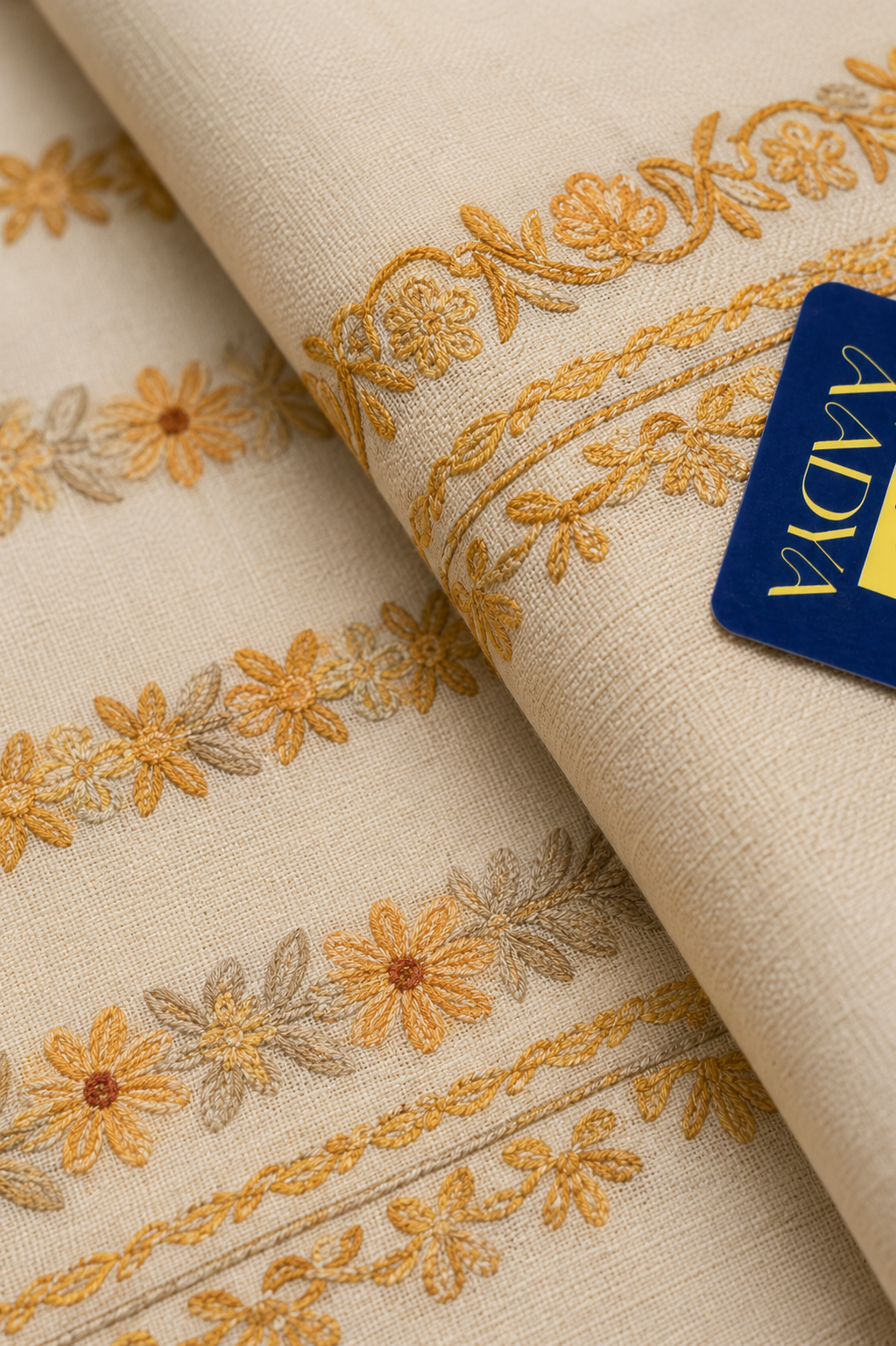 White Khadi Cotton Saree with Floral Kashmir Work & Detailed Pallu